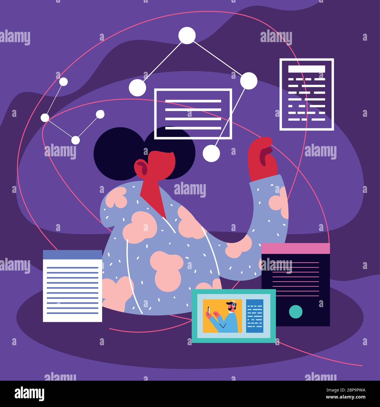 young woman with social media icons vector illustration design Stock ...