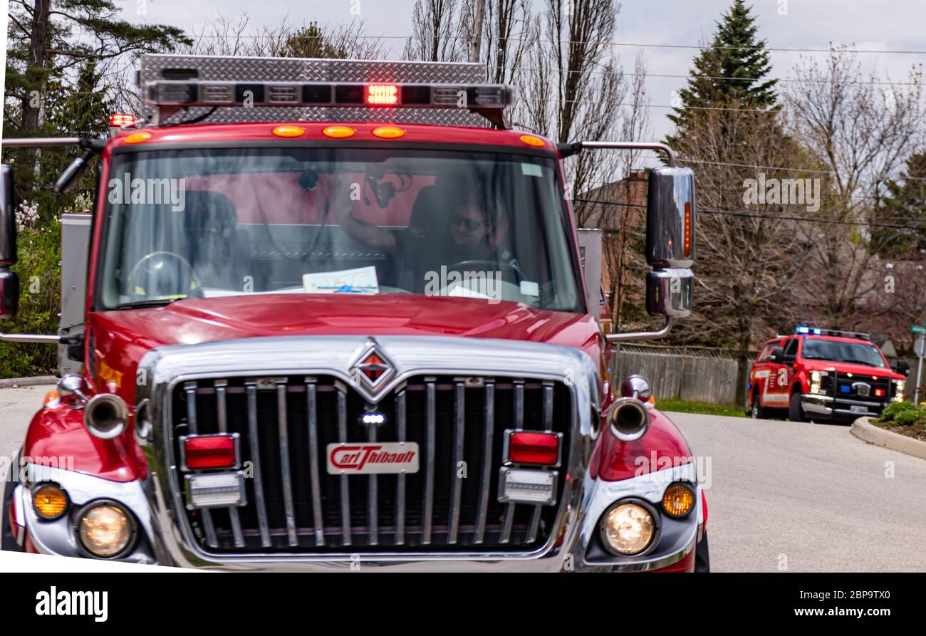 Emergency response  vehicles visit Sisters of St Josephs retirement home to inspire residents to stay strong during the coronavirus pandemic Stock Photo