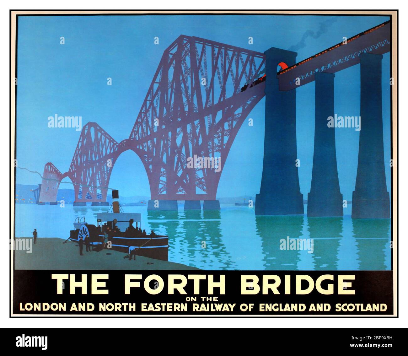 Vintage 1900's rail travel poster The Forth Bridge LNER 1928 Lithograph by H G Gawthorn (1879-1941) London and North Eastern Railway of England and Scotland Stock Photo