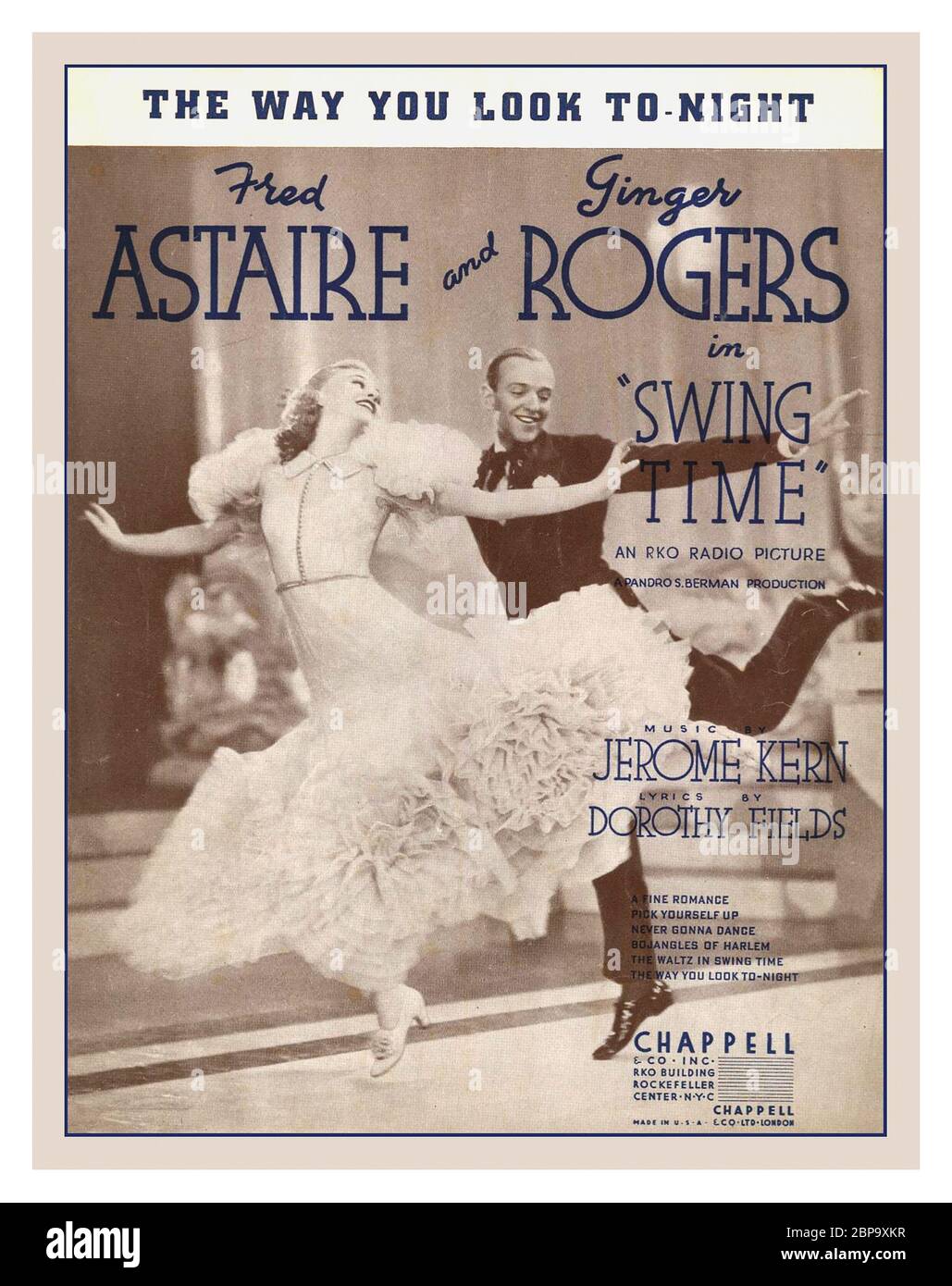 Fred Astaire & Ginger Rogers 1930's Cover Sheet music 'SWING TIME' for the  song “The Way You Look Tonight,” with music by Jerome Kern and lyrics by  Dorothy Fields. It was published