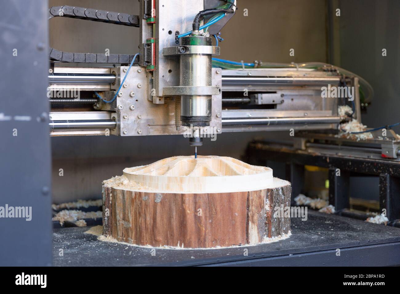 Machine working cnc, mechanical wood cutter Stock Photo