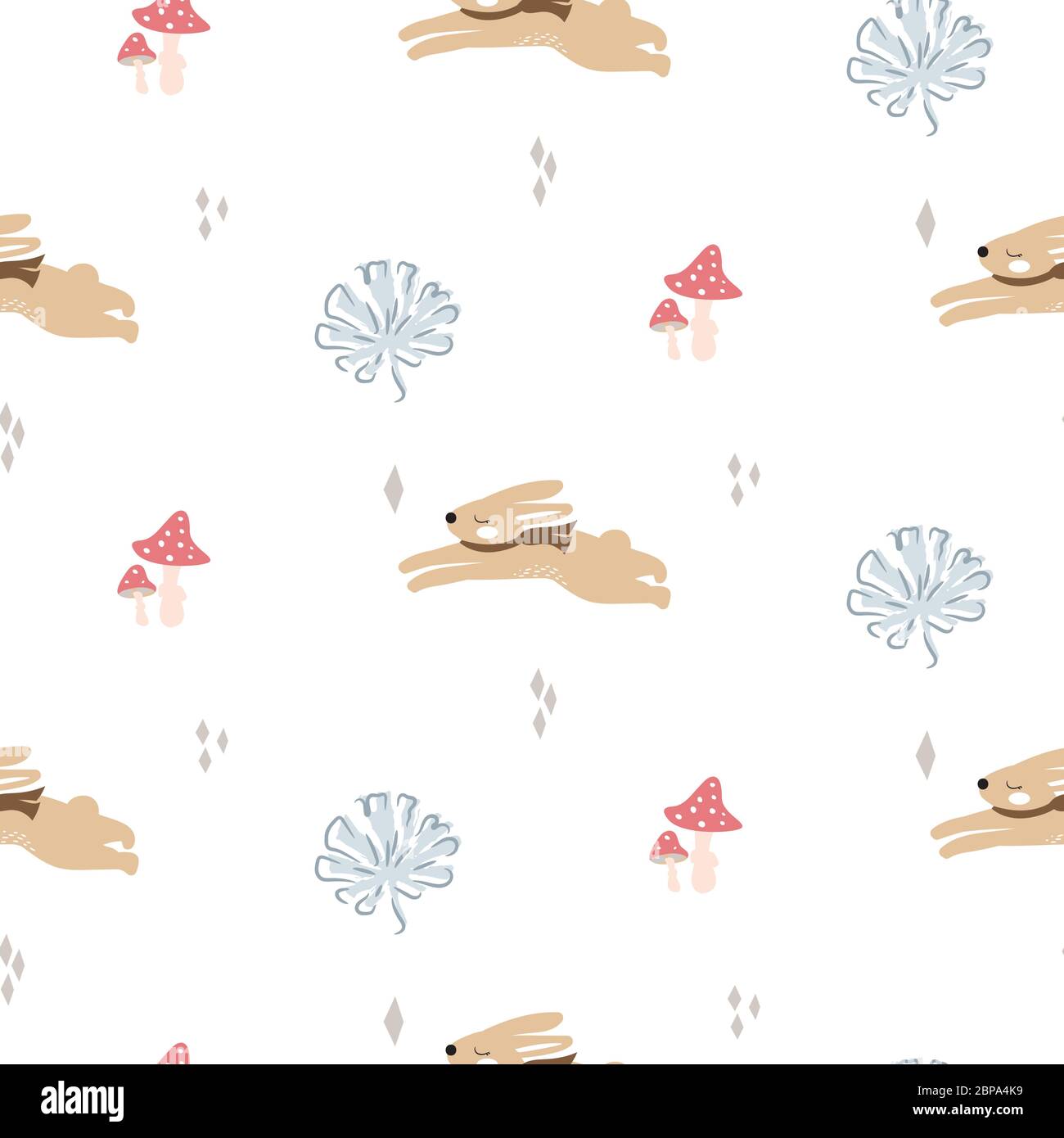 Cute Bunnies in the woods seamless pattern background Stock Vector ...