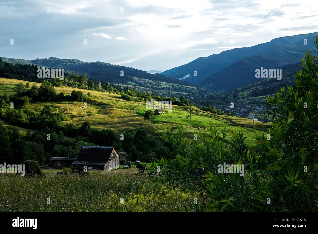 Sunset in the Carpathians. The Carpathians are a beautiful country of mountains. Carpathians are located in Ukraine. In the Carpathians, beautiful Stock Photo