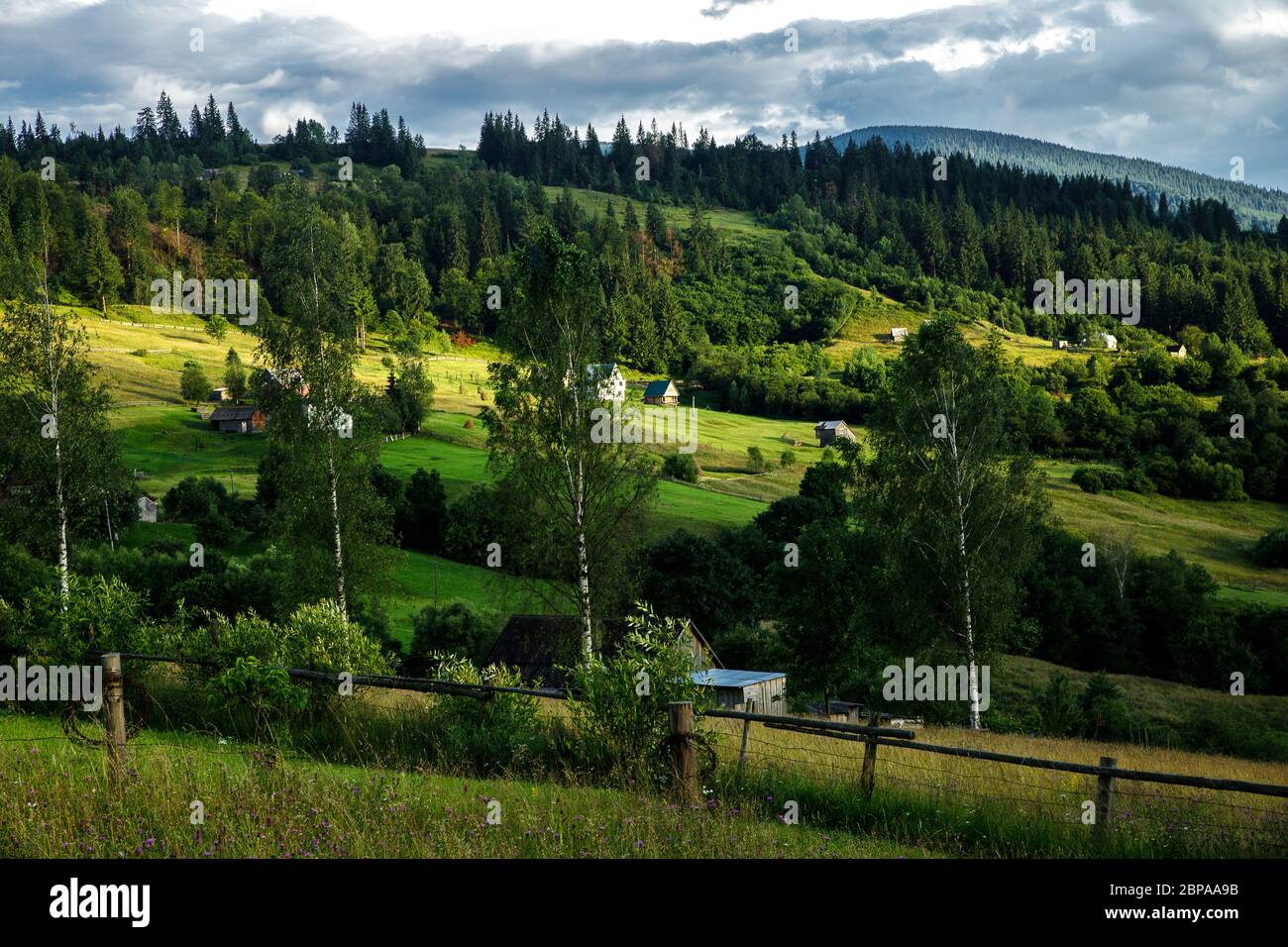 Sunset in the Carpathians. The Carpathians are a beautiful country of mountains. Carpathians are located in Ukraine. In the Carpathians, beautiful Stock Photo