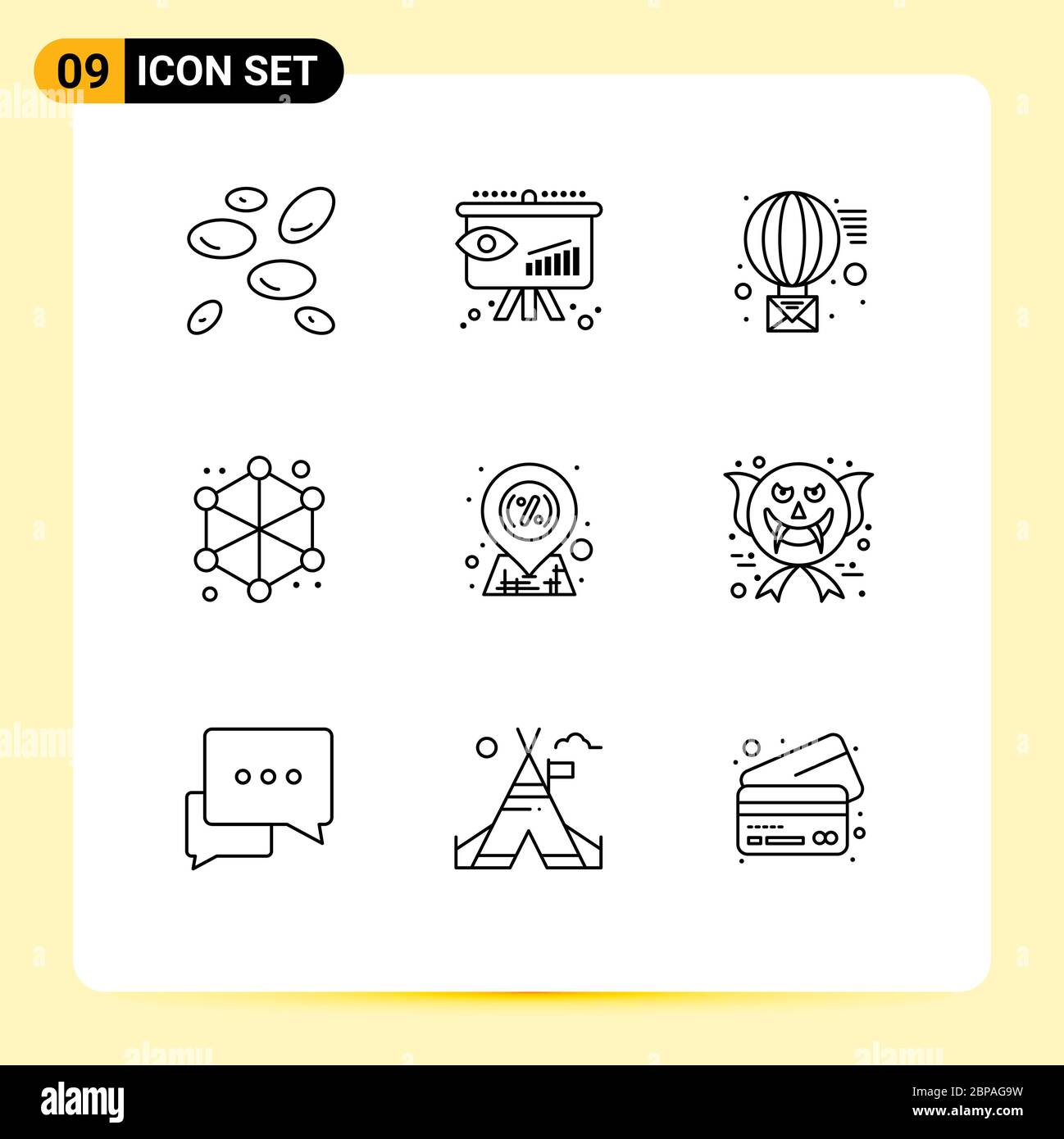 Pictogram Set of 9 Simple Outlines of location, web, email, server, analytics Editable Vector Design Elements Stock Vector