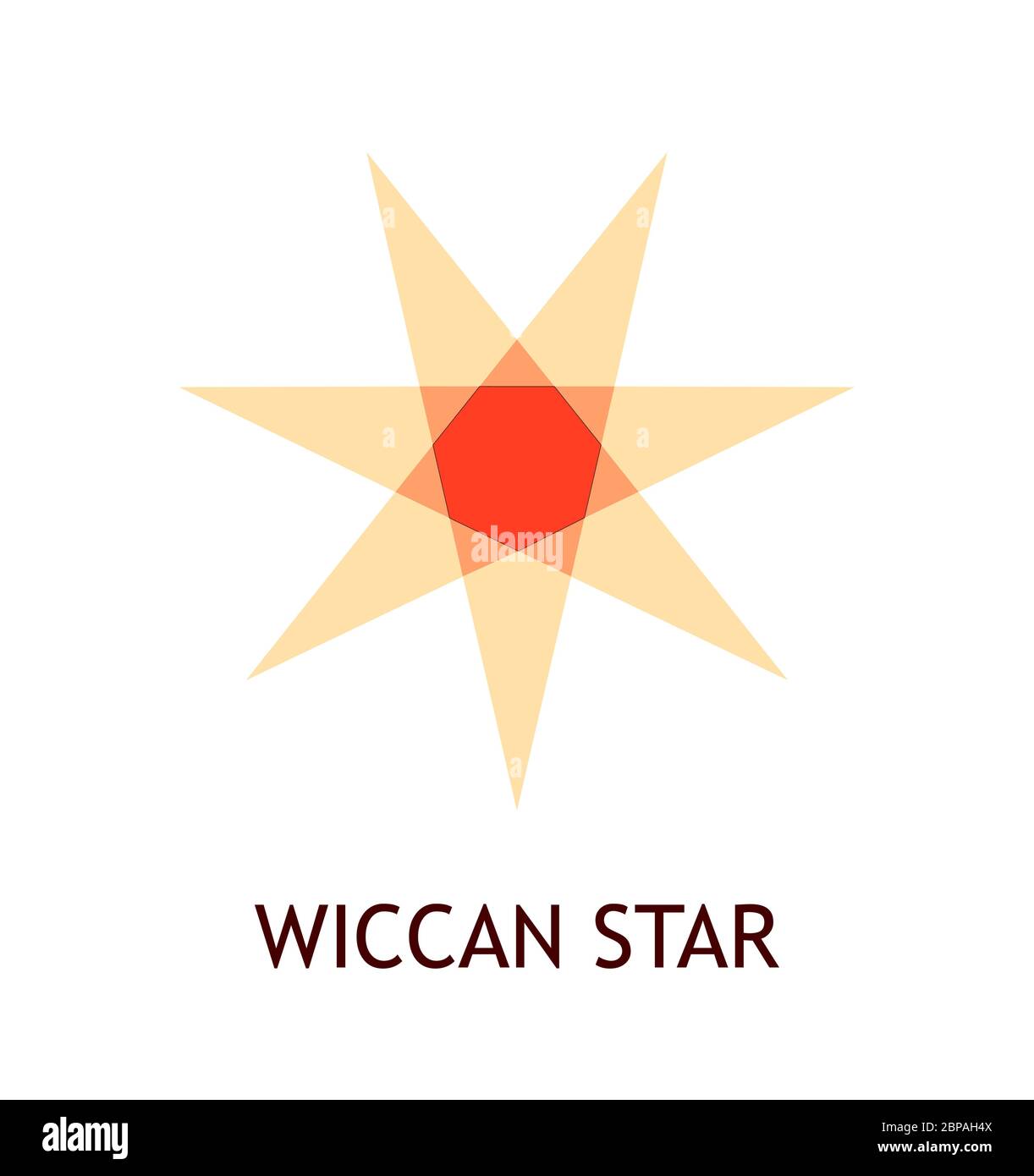 Wiccan star, pagan symbol - Vector emblem in fire warm colors isolated on white. Stock Vector