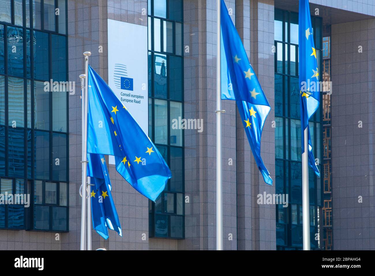 BRUSSELS, Belgium - fourth of may 2020 : banner for the rotating presidency of croatia at the head of the european council Stock Photo