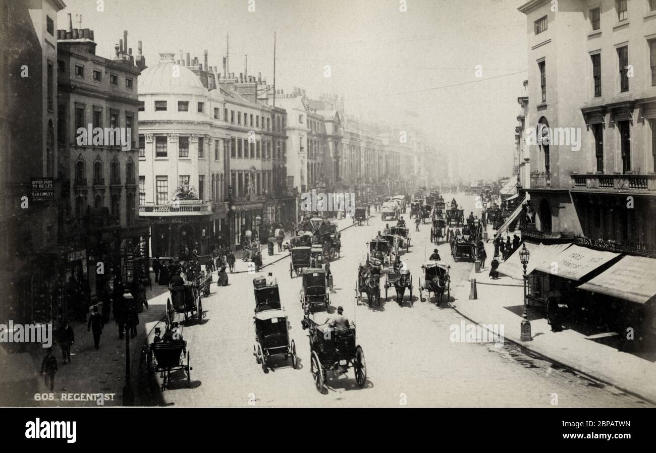 Hackney carriages and pedestrians on Regent Street London Stock Photo