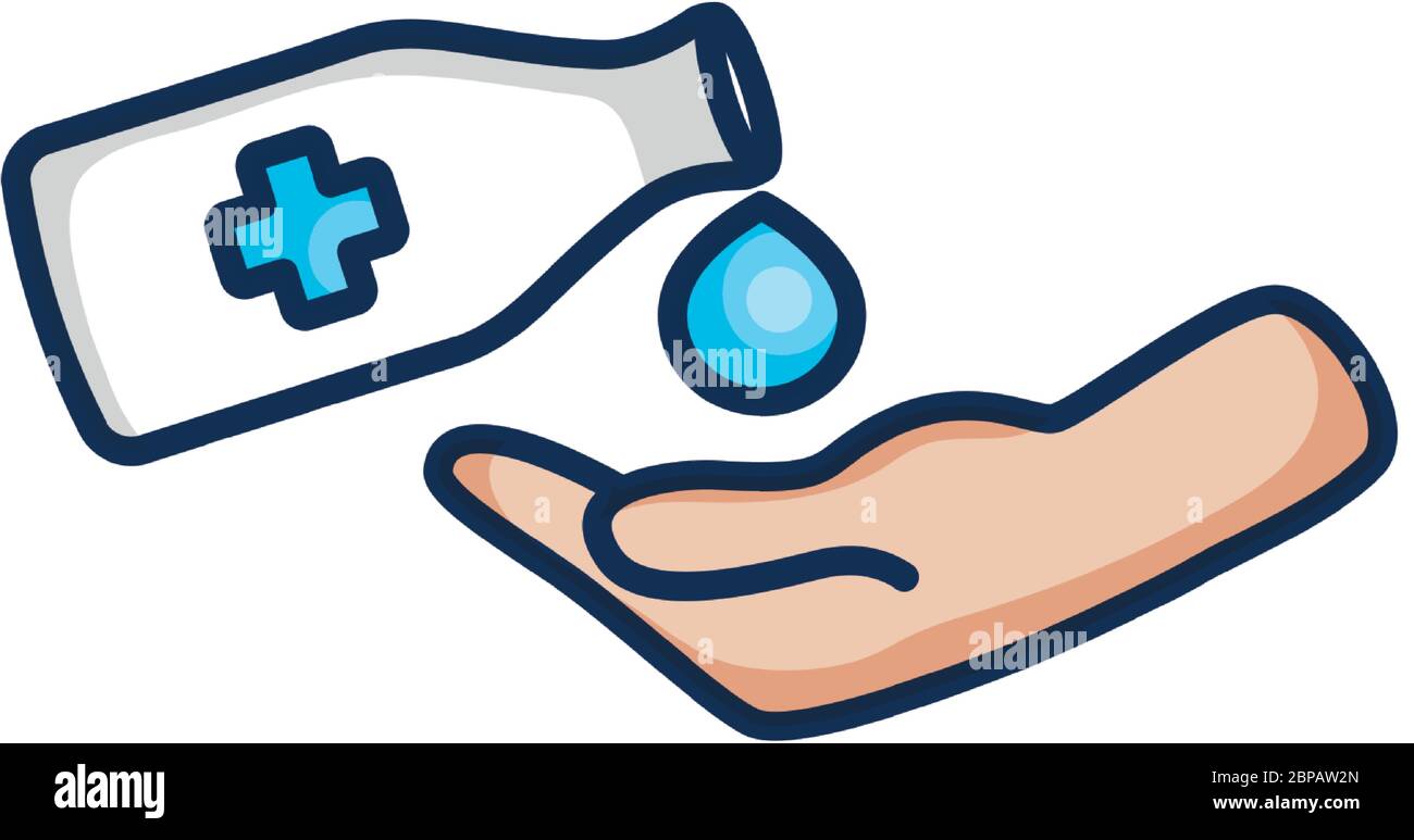 hand and alcohol bottle icon over white background, line color style ...