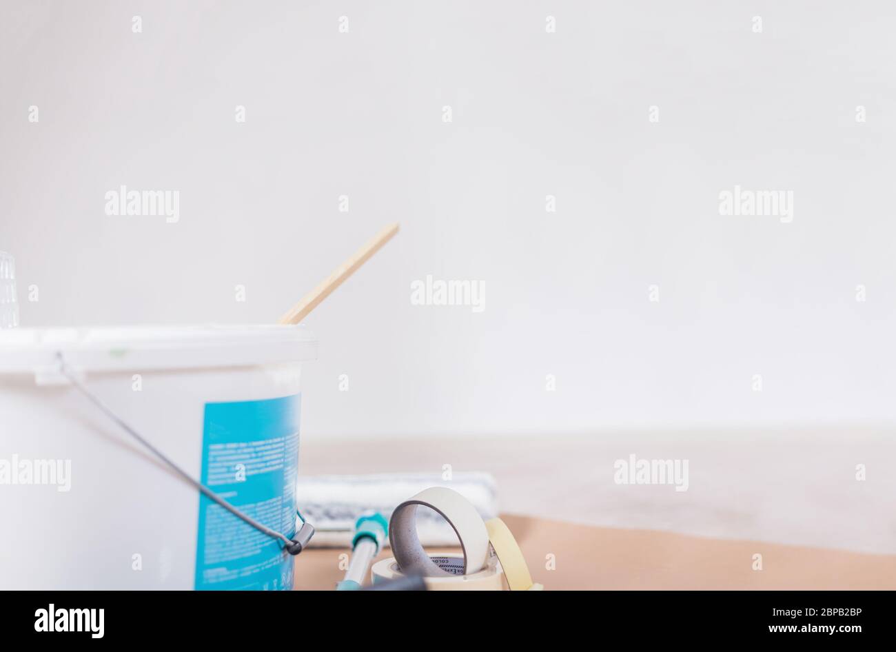 Paint buckets and painting accessories are ready for work do it