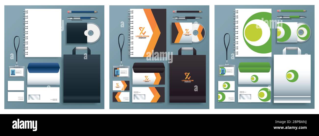 differents stationary templates in gray background Stock Vector