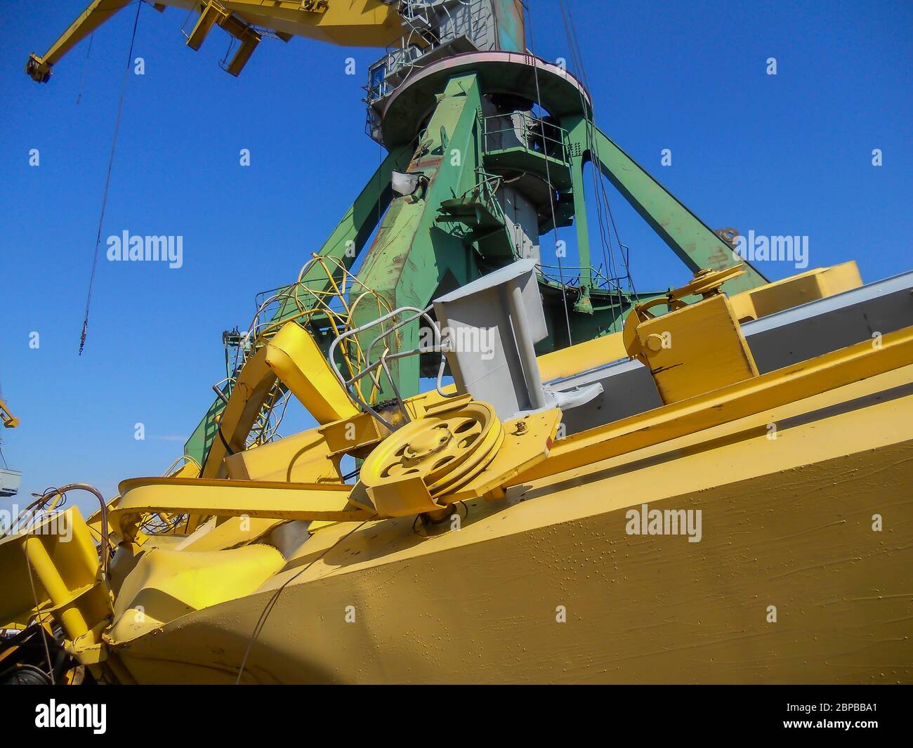 Harbor Crane collapse. Damages port crane after a strong storm. Harbor