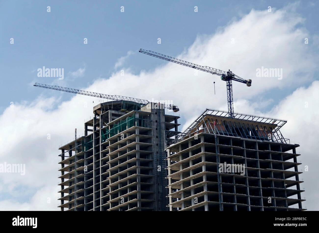 A residential neighborhood with unfinished new modern contemporary houses in the Bulgarian capital Sofia, Bulgaria Stock Photo