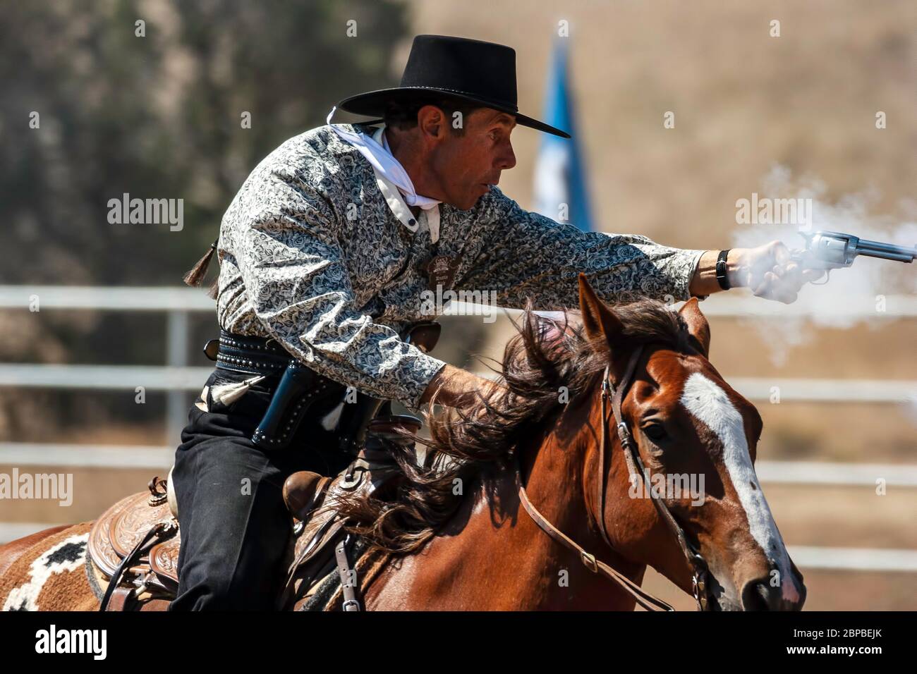 Horse cowboy competition shooting hires stock photography and images