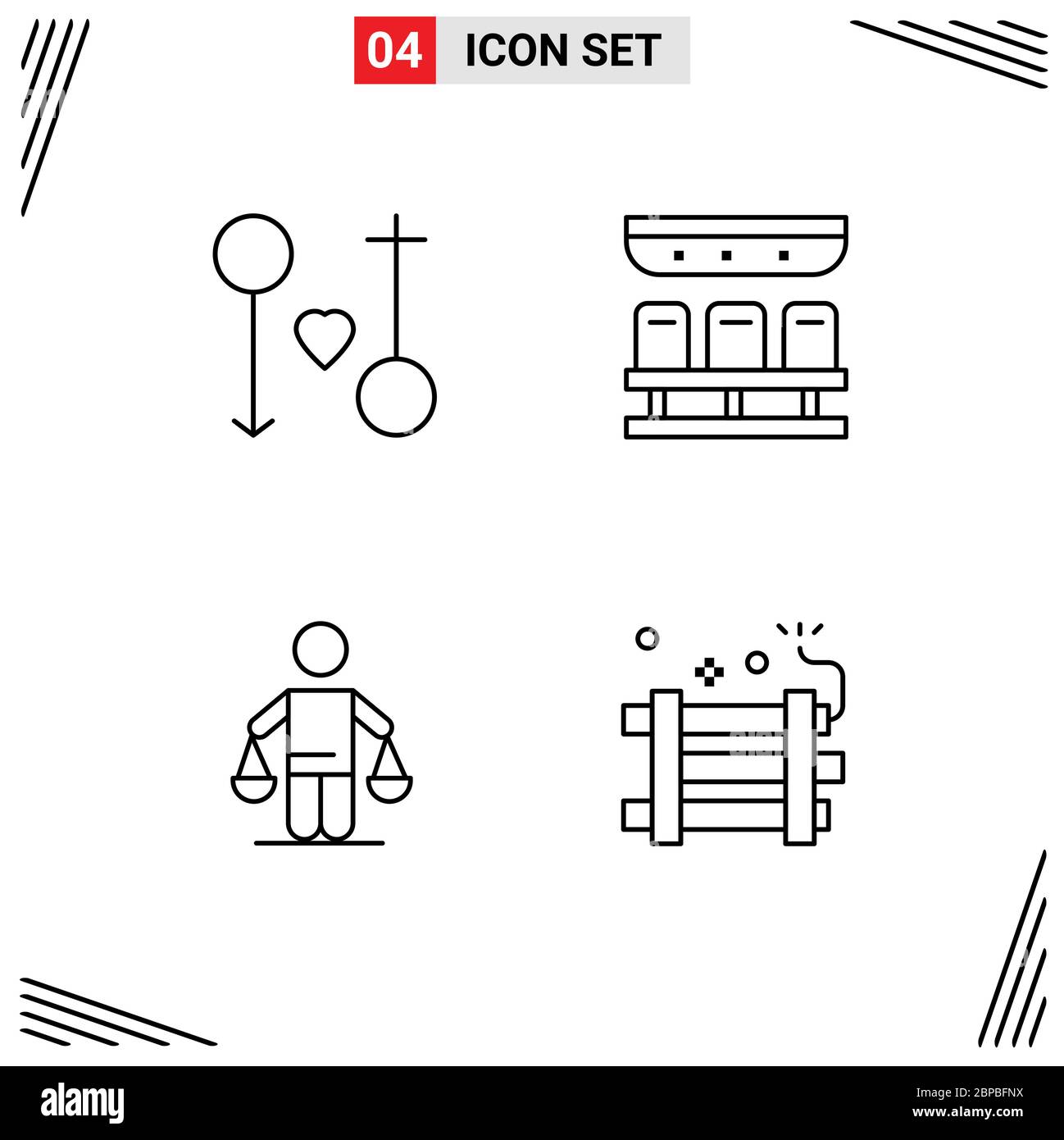 Universal Icon Symbols Group of 4 Modern Filledline Flat Colors of female, patent, marriage, train, court Editable Vector Design Elements Stock Vector