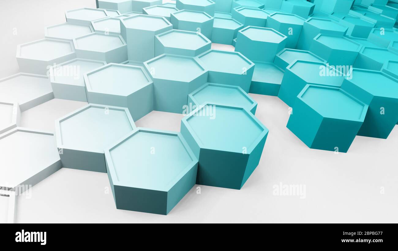 Abstract multicolored background, hexagons or honeycombs, 3D rendering with color gradient, hexagonal wallpaper, geometric illustration design in 4K Stock Photo