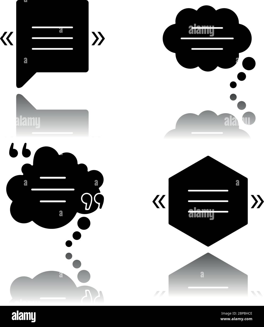 Chat bubble with quotation marks drop shadow black glyph icons set Stock Vector