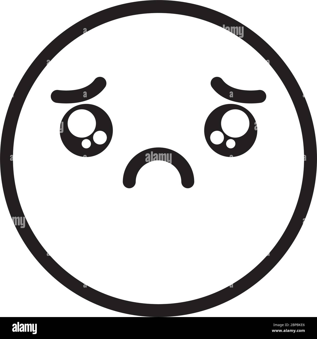 cute sad emoji icon over white background, line style, vector ...