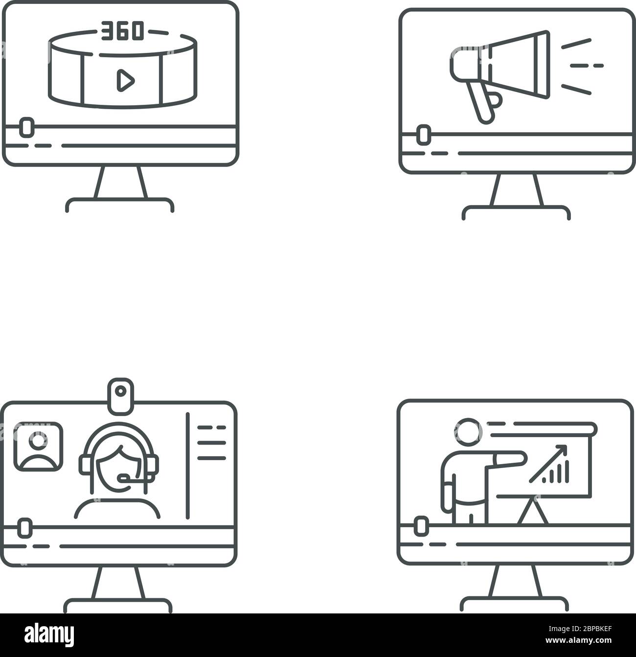 Internet video pixel perfect linear icons set Stock Vector