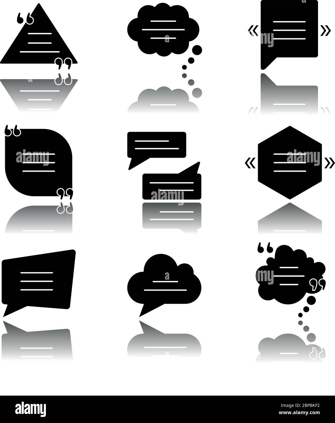 Comment box drop shadow black glyph icons set Stock Vector Image & Art
