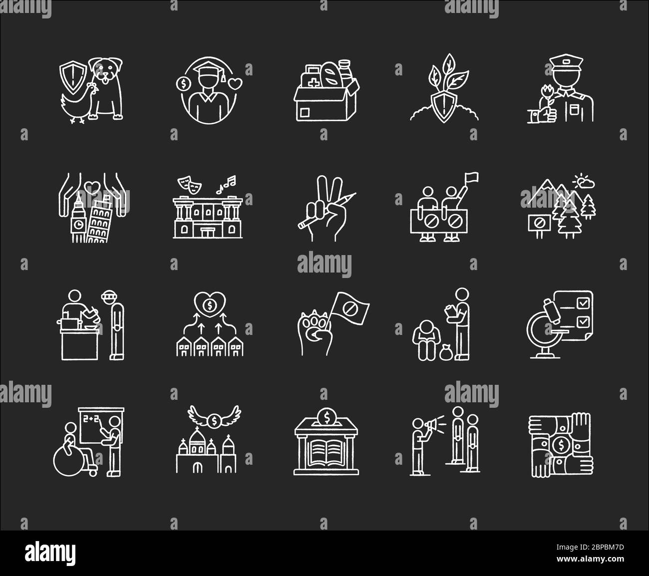 Charity chalk white icons set on black background Stock Vector Image ...