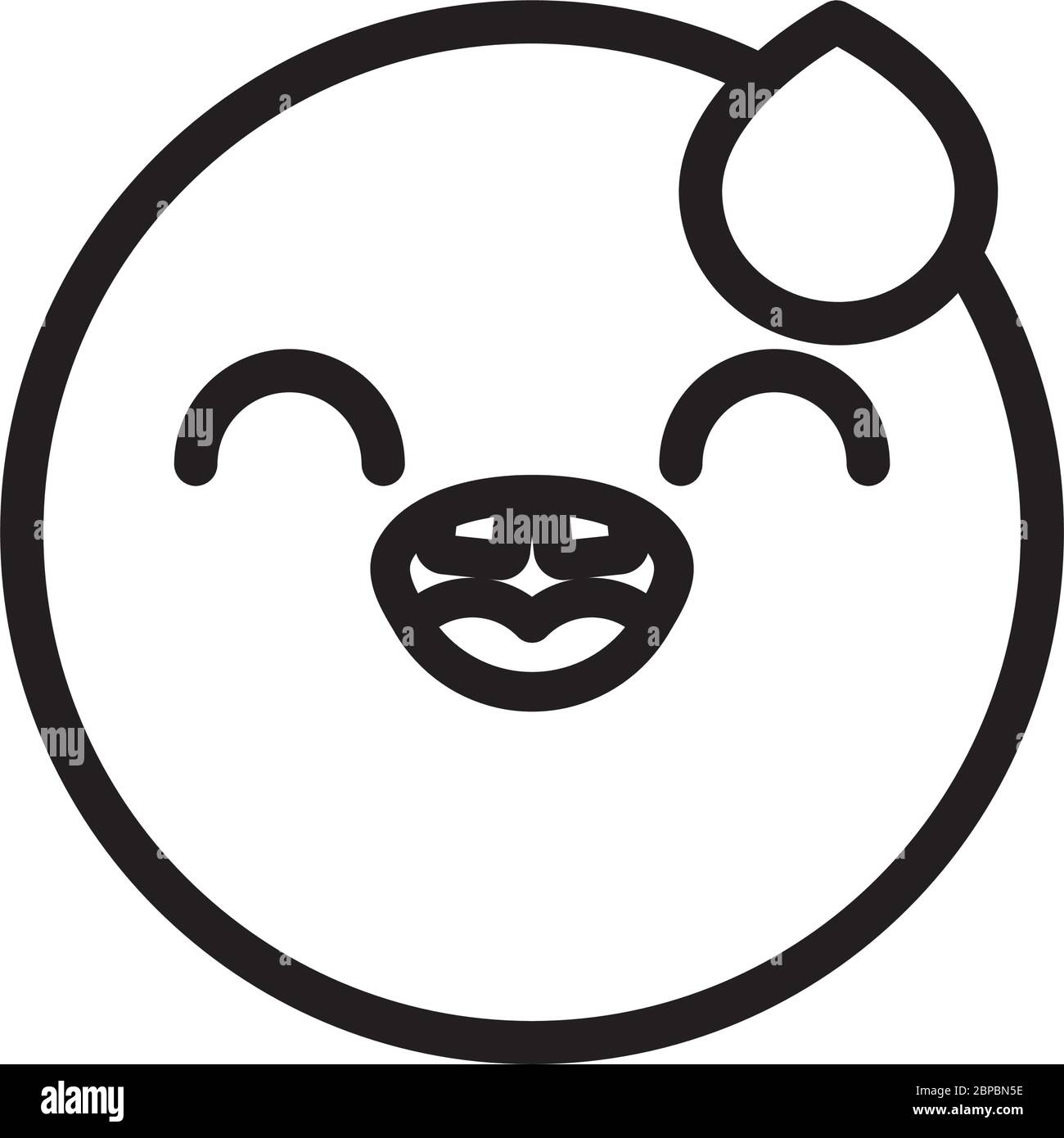 happy emoji face with tear icon over white background, line style