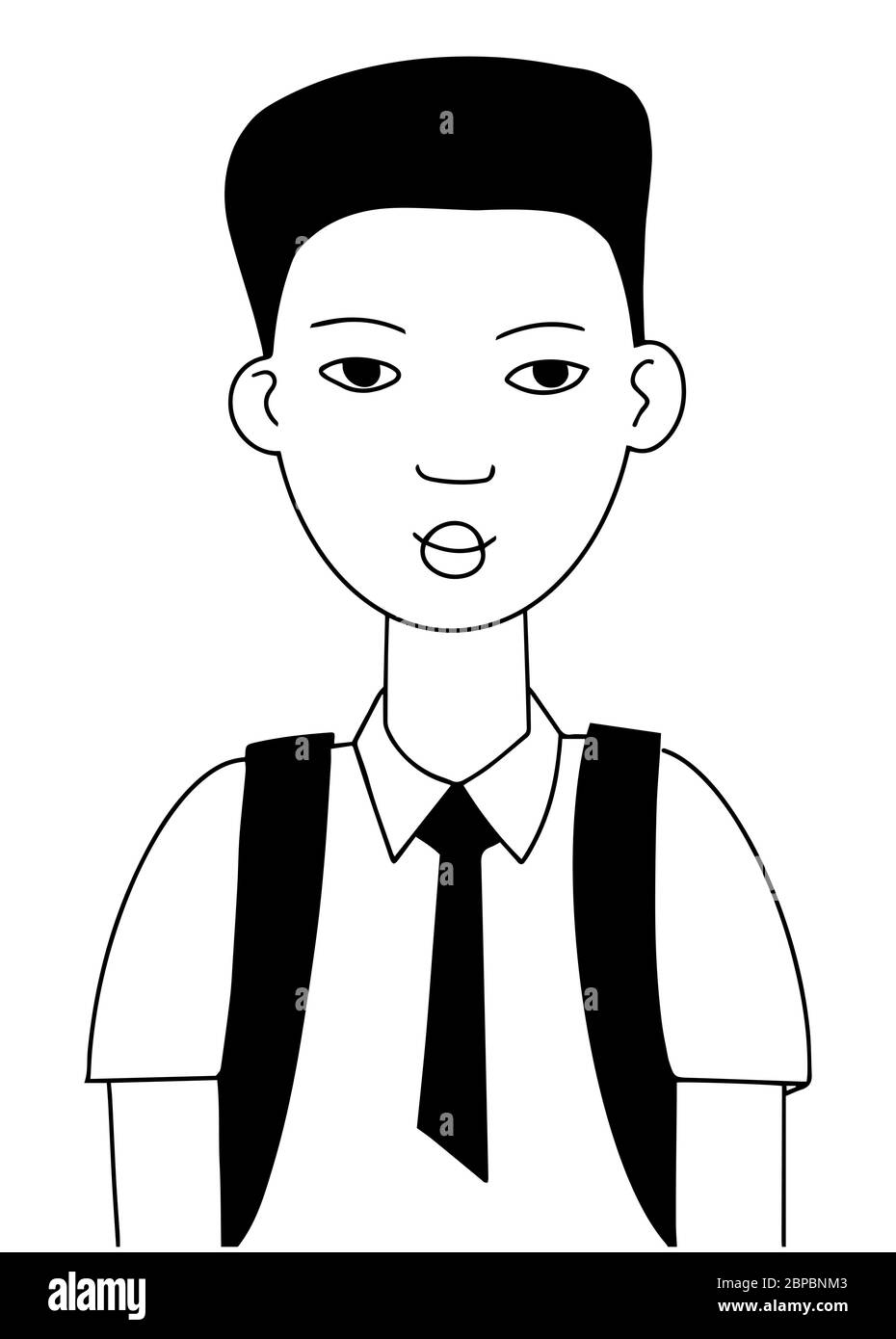 Portrait of a Cute School boy Character Fashion black and white drawing line style vector illustration Stock Vector