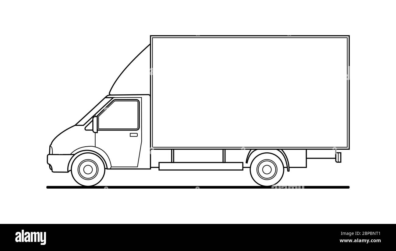 Vector outline truck, lorry, side view. White blank template truck for advertising, for coloring books. Freight transportation. Modern flat vector ill Stock Vector