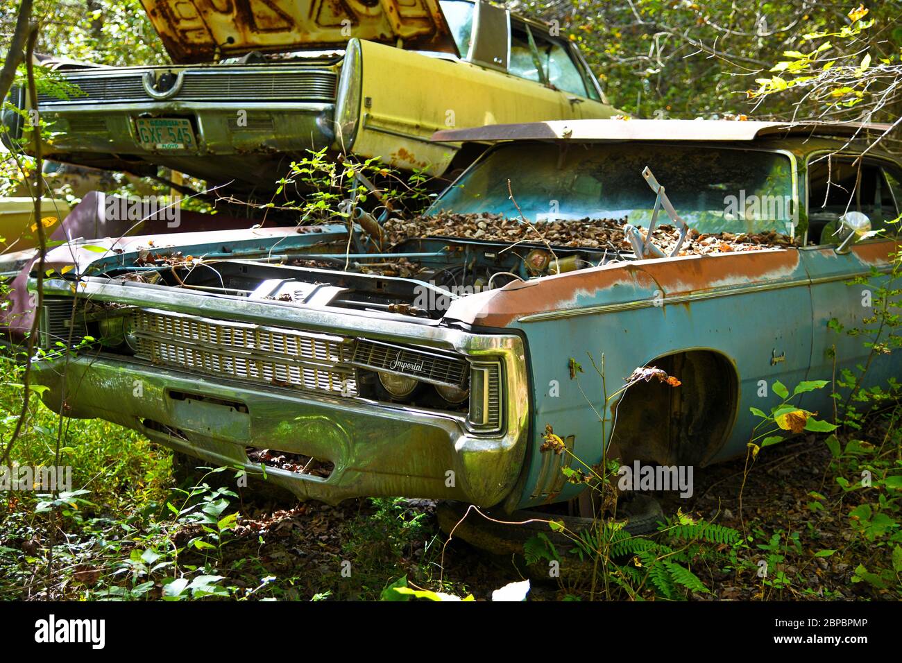 White, GA / USA October27, 2018 Closeup Image of an Old Scrap Car