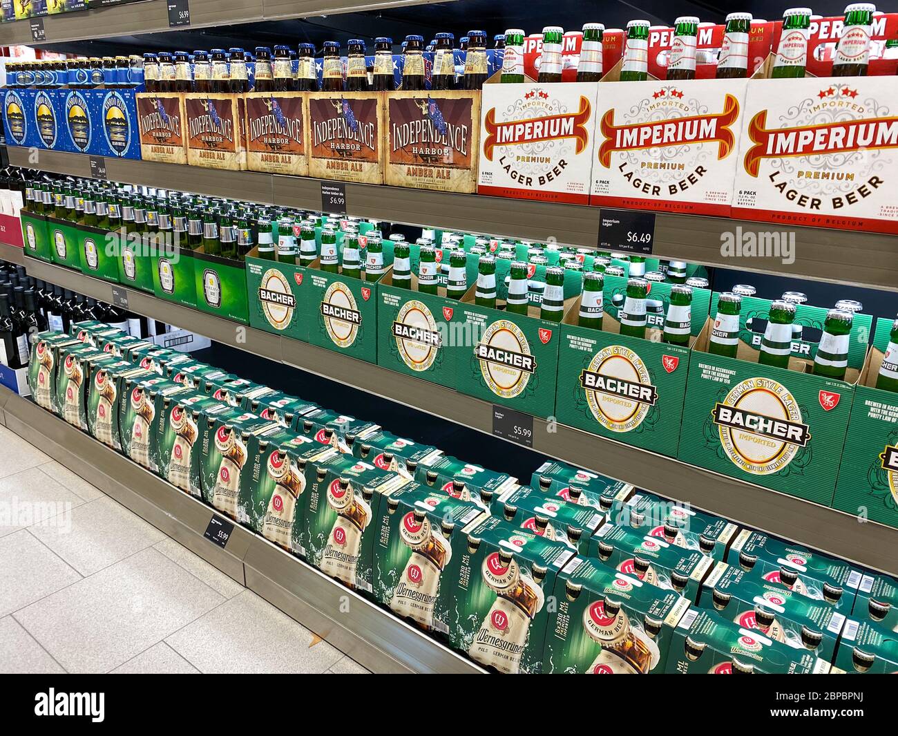 Orlando, FL/USA5/16/20 A display of 6 packs craft beer at an Aldi