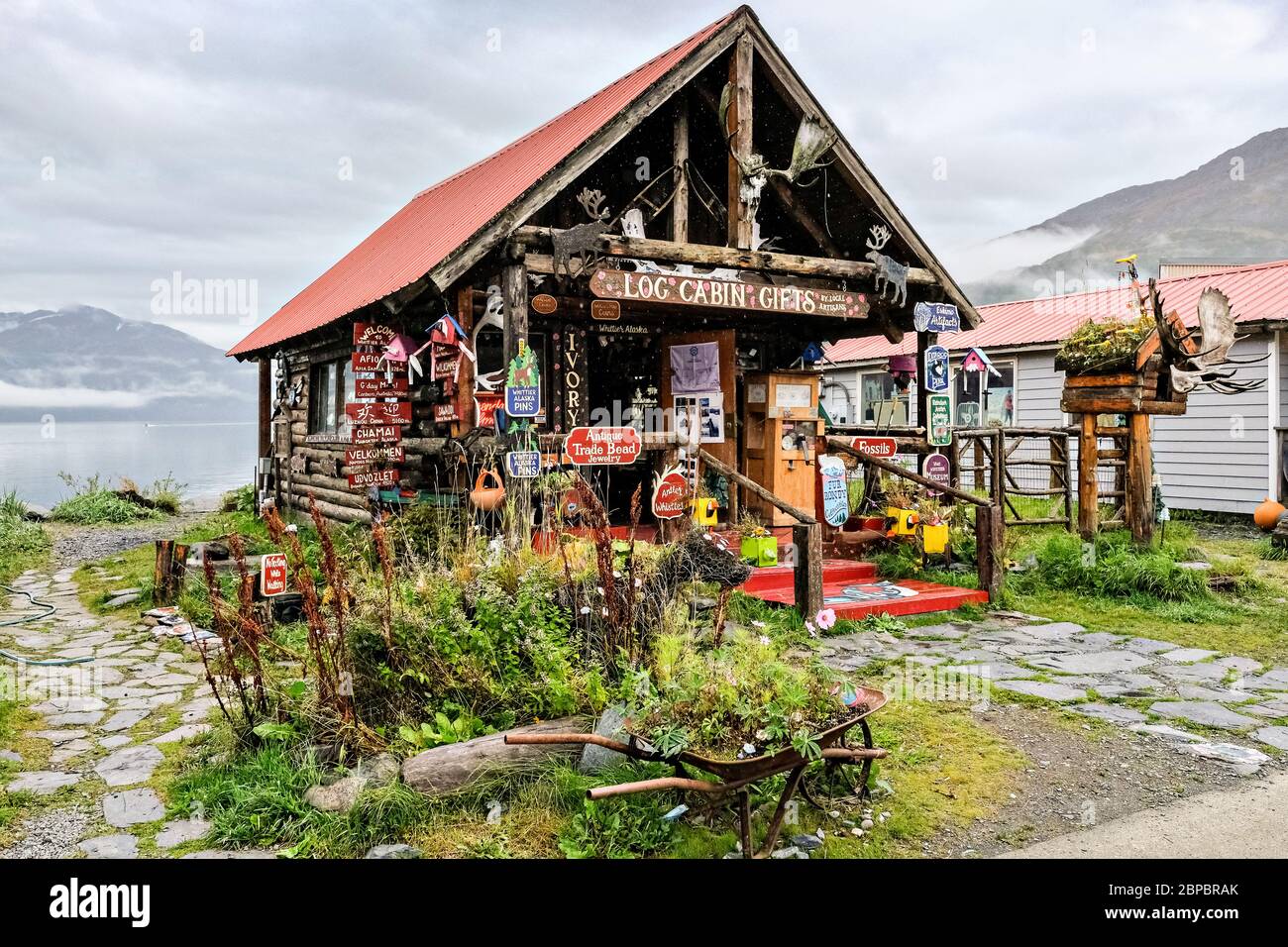 The Log Cabin gift shop, a well known feature in Whittier, Alaska Stock