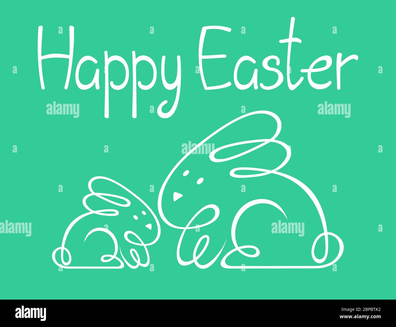 vector image of a bunny and a hare drawn by one line; two cute rabbits; hand drawn. Happy easter, greeting card, easter symbol. Stock Vector