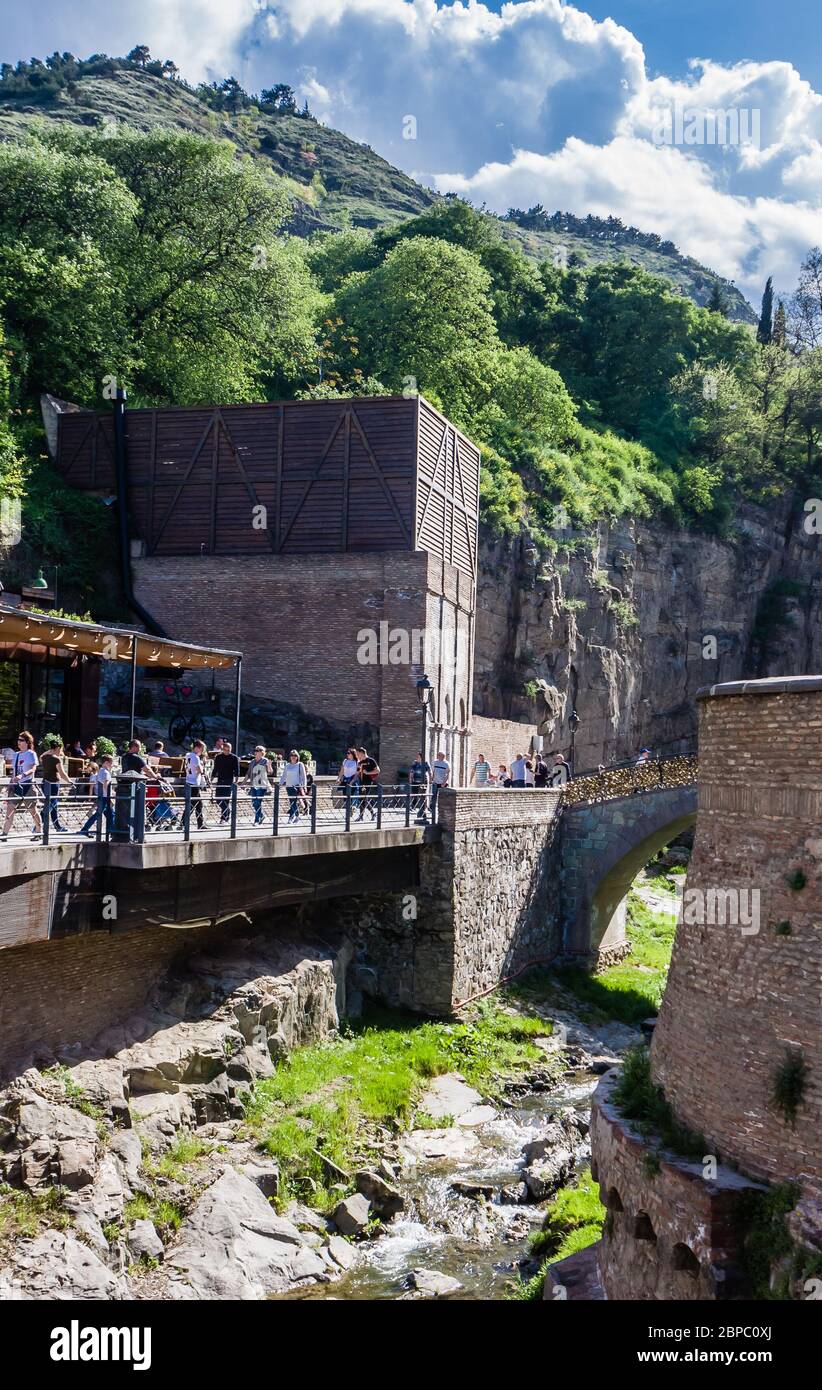 Old Tbilisi - houses, sulfur bath house above the spring of waterfall ...