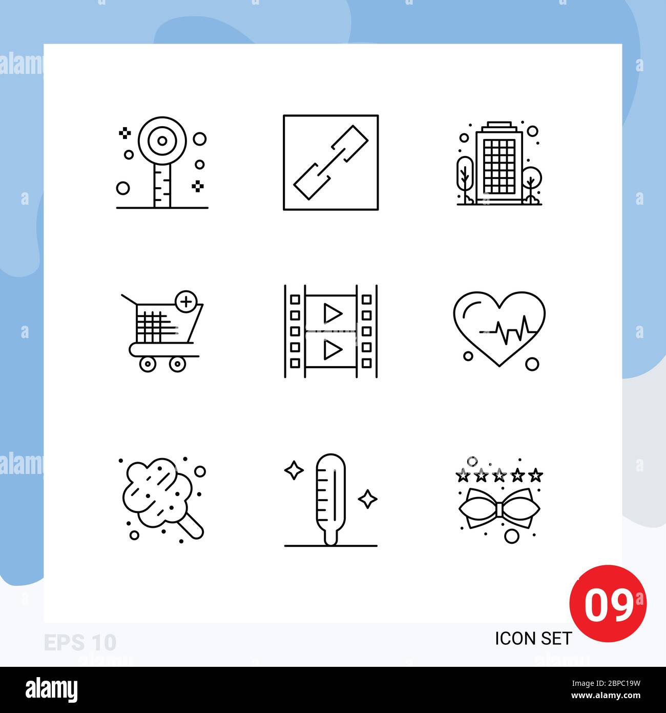 Pictogram Set of 9 Simple Outlines of movie, film, city, shopping, ecommerce Editable Vector Design Elements Stock Vector