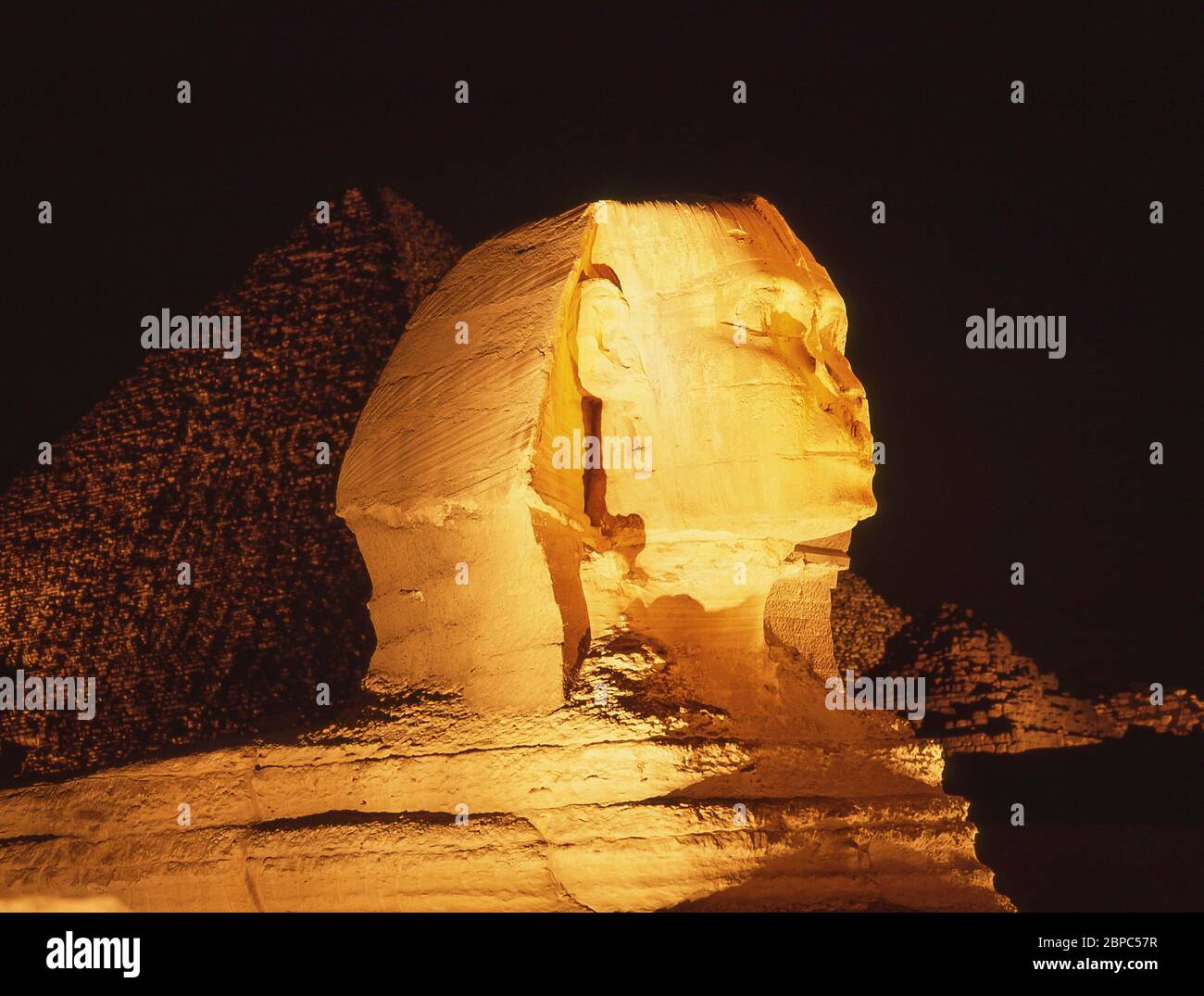 The Great Sphinx of Giza at night (son-et-lumiere), Giza, Giza Governate, Republic of Egypt Stock Photo