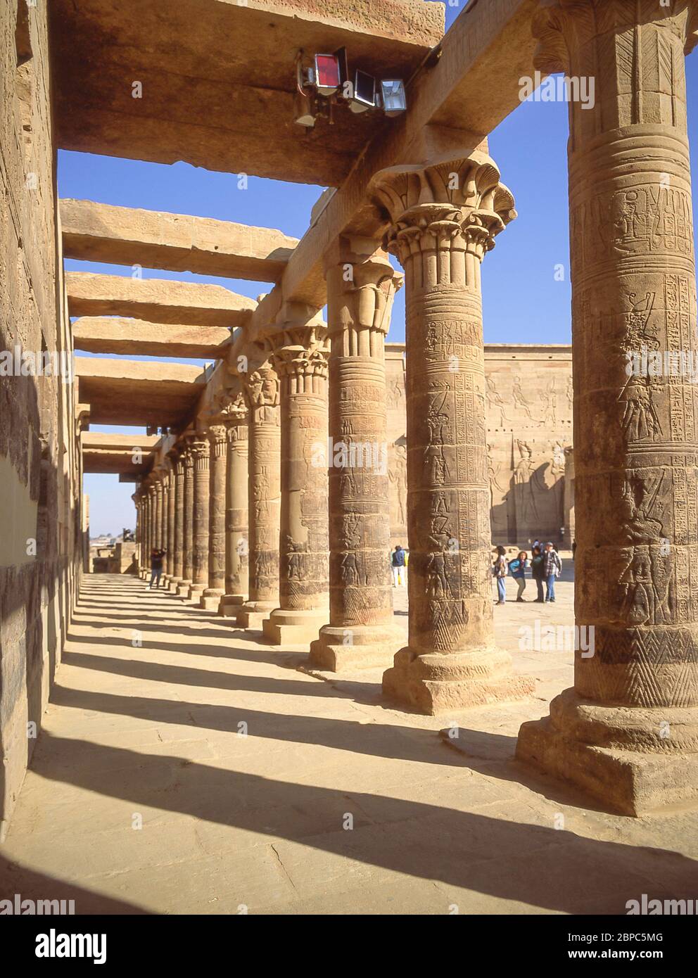 Eastern colonnade of the forecourt, The Temple of Isis, Agikia Island, Lake Nasser, Aswan, Aswan Governorate, Republic of Egypt Stock Photo