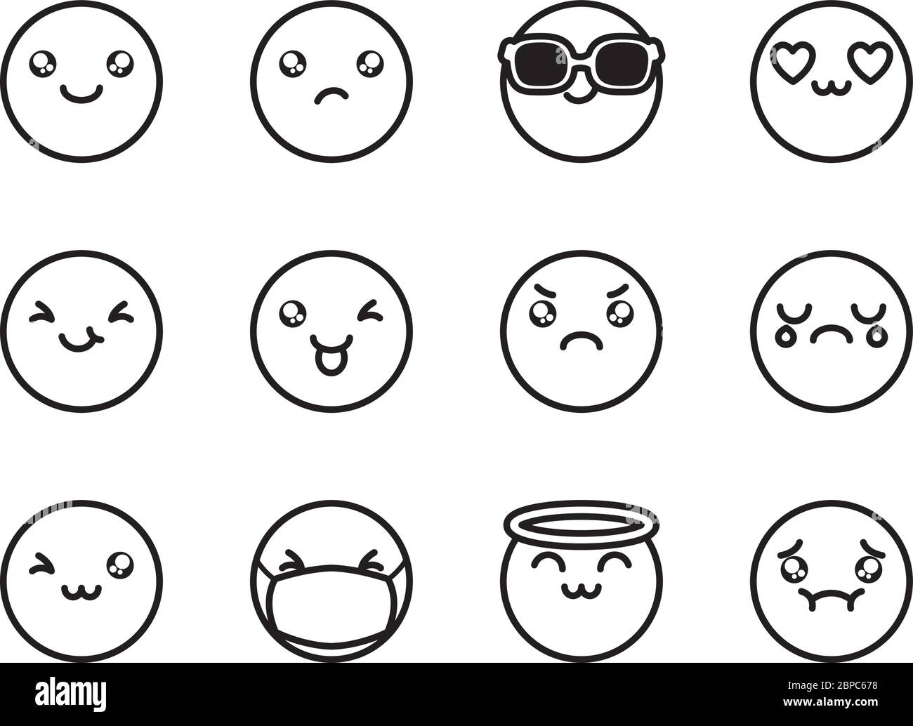 angel emoji and emojis icon set over white background, line style, vector illustration Stock Vector