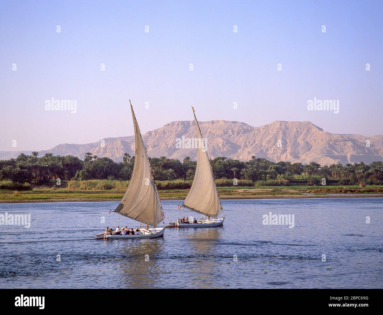 Feluccas on River Nile, Luxor, Luxor Governorate, Republic of Egypt Stock Photo