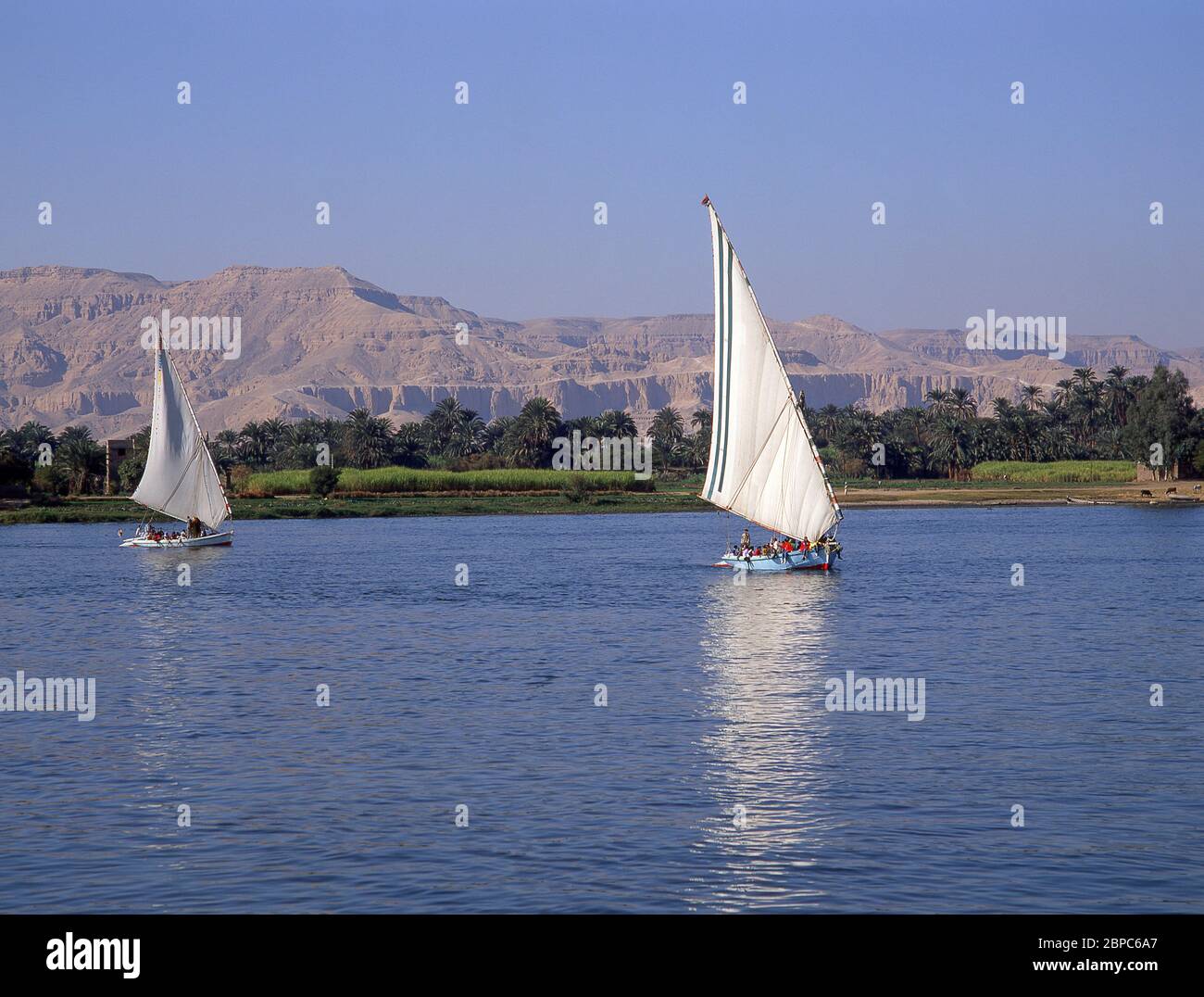 Feluccas on River Nile, Luxor, Luxor Governorate, Republic of Egypt Stock Photo