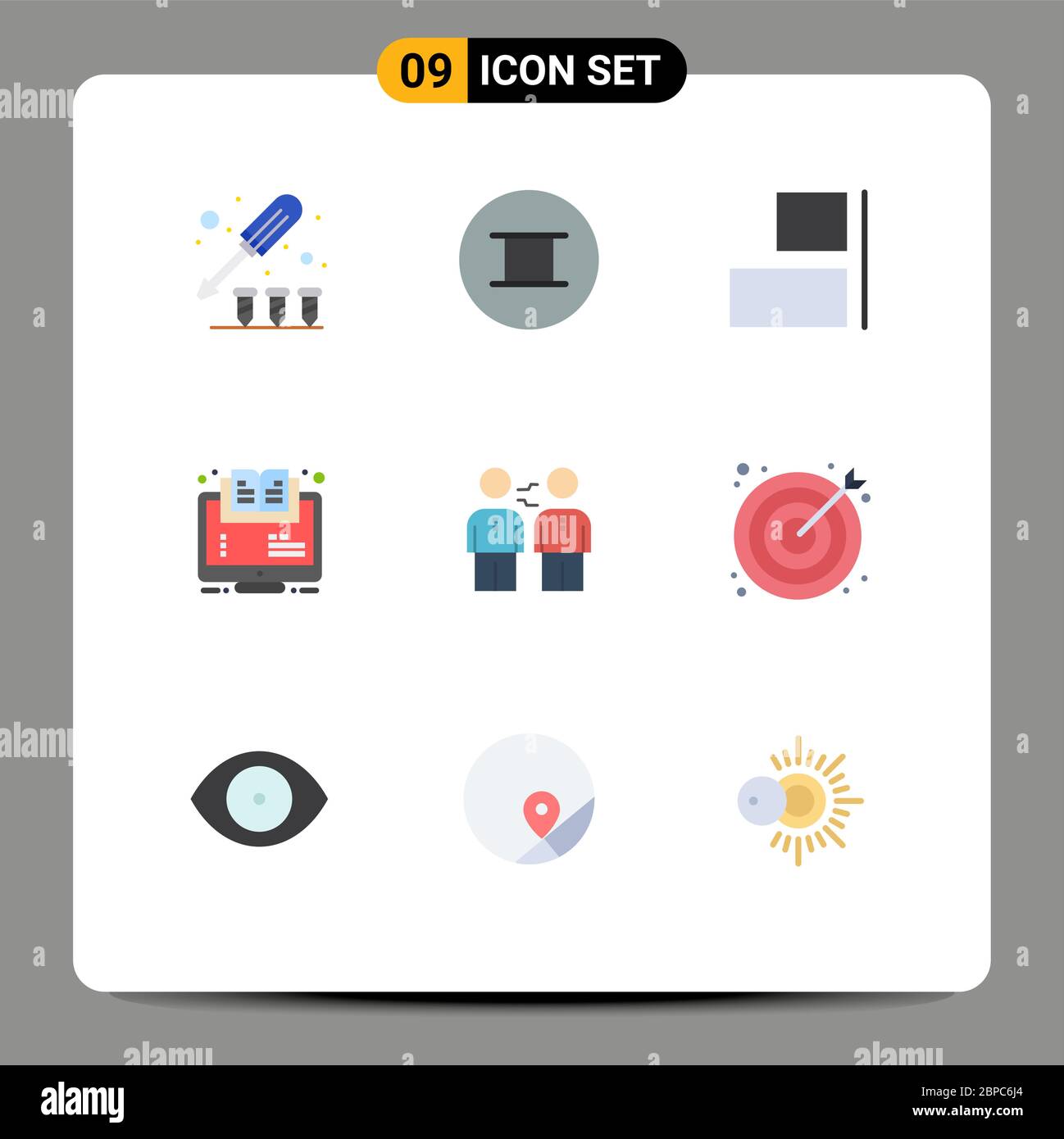 Pictogram Set of 9 Simple Flat Colors of agreement, course, horizontal, online, learning Editable Vector Design Elements Stock Vector