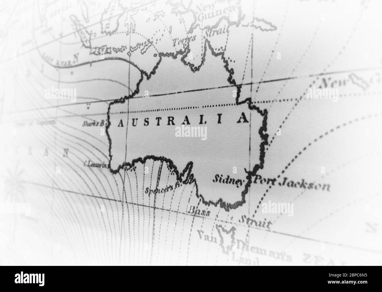 Black & white map of Australia continent background Stock Photo - Alamy