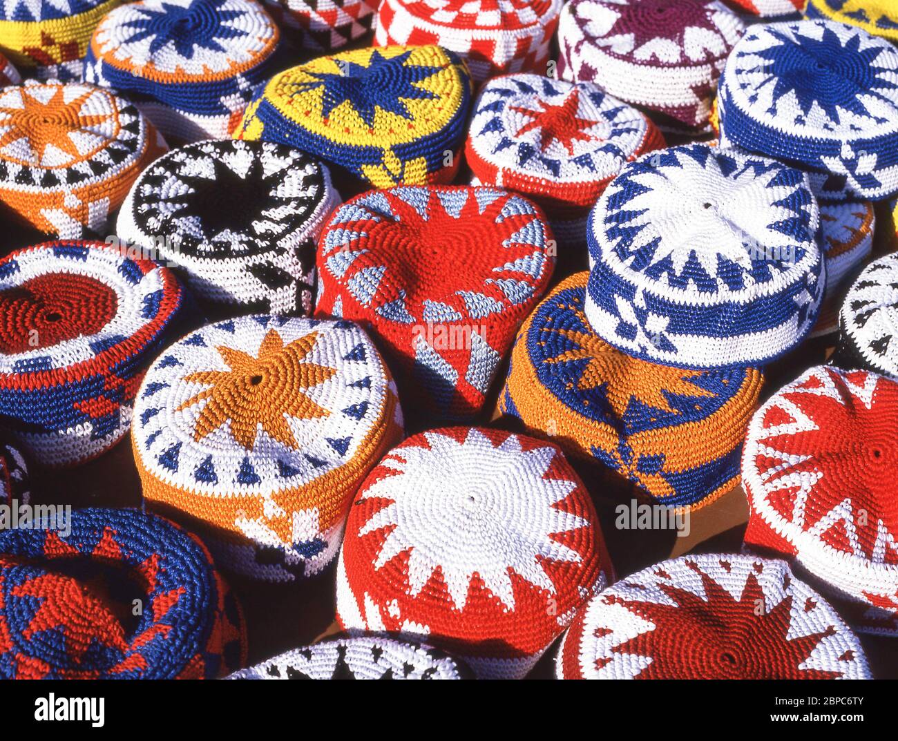Nubian hats for sale in souk, Luxor, Luxor Governorate, Republic of Egypt Stock Photo
