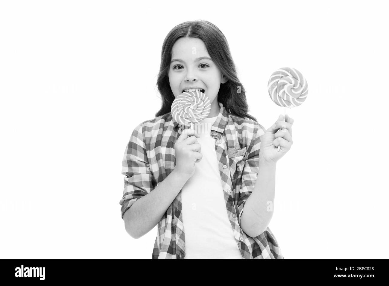Sugar addiction. Healthy nutrition diet. Girl like sweets lollipop