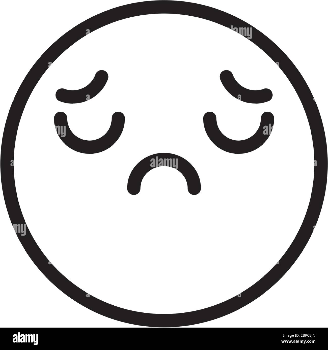 cute sad emoji face icon over white background, line style, vector ...