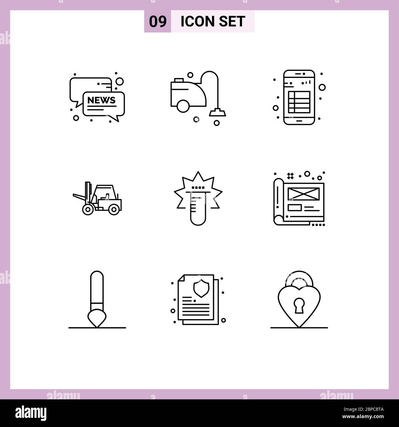 Pack of 9 creative Outlines of tube, truck, app, lifting, reading Editable Vector Design Elements Stock Vector