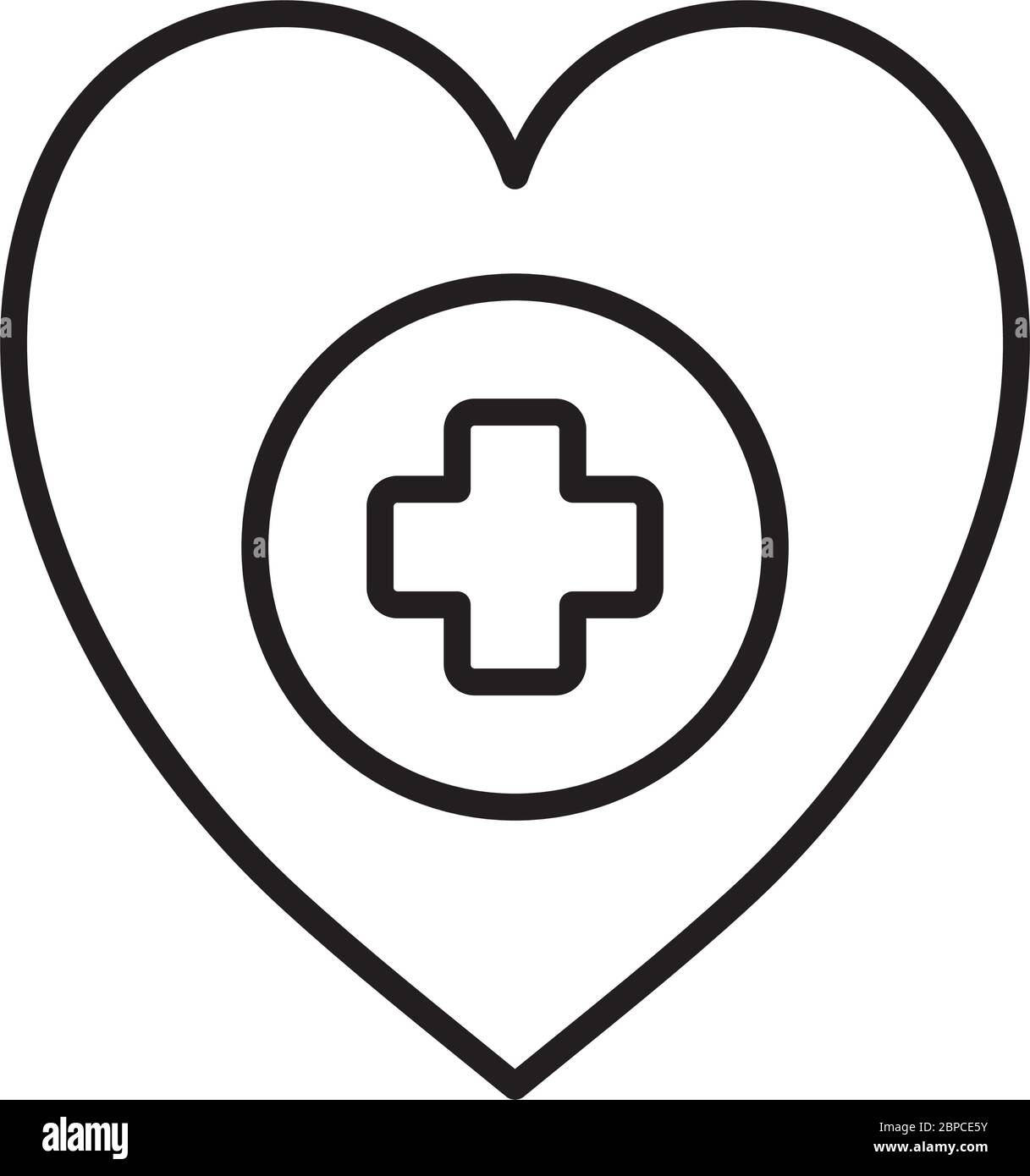 heart with medical cross icon over white background, line style, vector ...