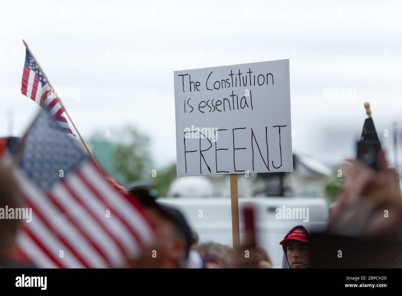 Bellmawr, New Jersey, USA. 18th May, 2020. Supporters held sign outside the Atilis Gym in Bellmawr, NJ, on Monday, May 18, 2020. Credit: Dave Hernandez/ZUMA Wire/Alamy Live News Stock Photo