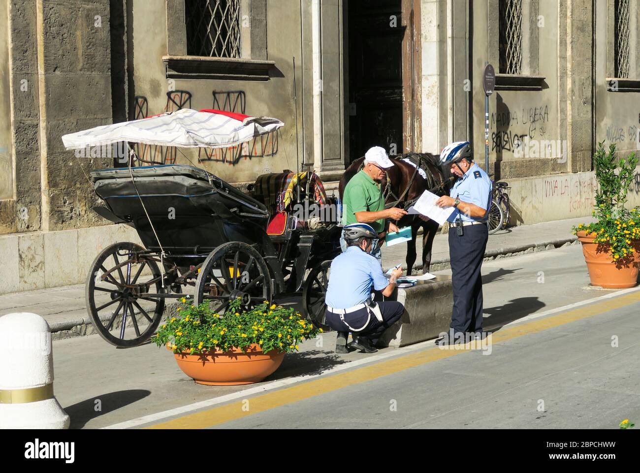 Police check in Palermo, Sicily. Stock Photo