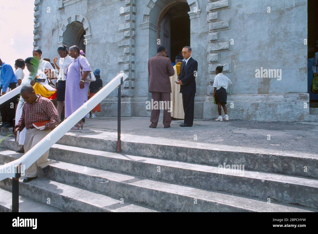 St Johns Antigua Cathedral Churchgoers Leaving After Palm Sunday