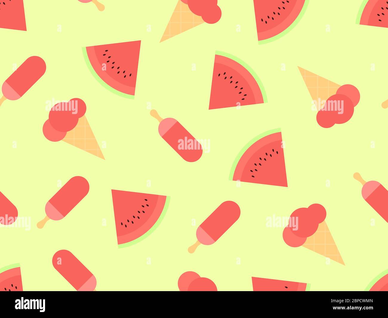 Watermelon ice cream seamless pattern. Triangular slices of watermelon ...